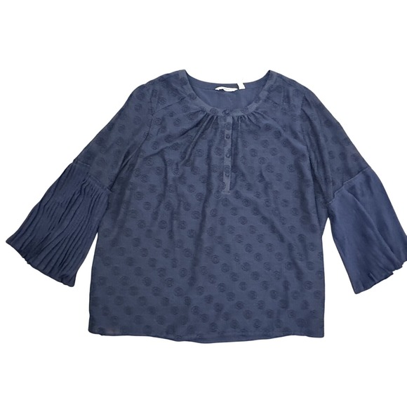 Isaac Mizrahi Polyester Long Pleated Sleeve Top Shirt Navy Size 28W - Picture 1 of 7